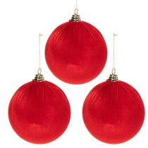 Product Red velvet-look Christmas bauble, large 20cm Christmas tree bauble, 3 pieces