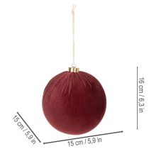 Product Christmas bauble, red velvet look, for hanging, 15cm, 3 pieces