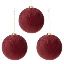 Product Christmas bauble, red velvet look, for hanging, 15cm, 3 pieces