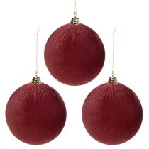 Product Large red velvet-look Christmas bauble, 20cm, 3 pieces