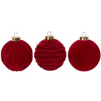 Product Christmas bauble, velvety surface, red, 8cm, 12 pieces
