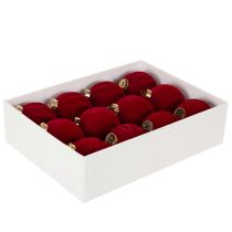 Product Christmas bauble, velvety surface, red, 8cm, 12 pieces