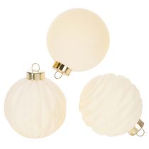 Product Christmas bauble ornament in white, mixed textures, 8cm, 12 pieces