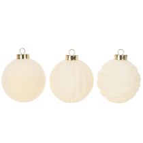 Product Christmas bauble ornament in white, mixed textures, 8cm, 12 pieces