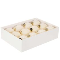Product Christmas bauble ornament in white, mixed textures, 8cm, 12 pieces