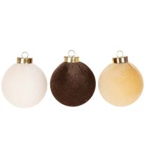 Product Christmas baubles, velvet look, mix of warm colors, 8cm, 12 pieces