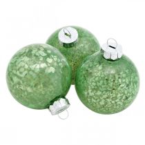 Christmas ball, tree decorations, Christmas tree ball green marbled H4.5cm Ø4cm real glass 24pcs