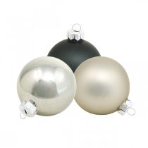 Product Christmas ball, Christmas tree pendant, tree decoration black/silver/mother of pearl H6.5cm Ø6cm real glass 24 pcs