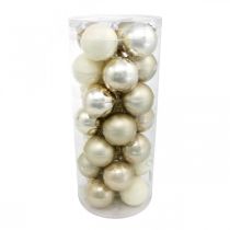 Product Christmas ball, Christmas tree decoration, glass ball white/mother of pearl H6.5cm Ø6cm real glass 24 pcs