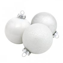 Product Snow globe, tree pendant, Christmas tree decoration, winter decoration white H6.5cm Ø6cm real glass 24 pcs