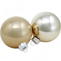 Christmas ball, Christmas tree decorations, glass ball white / mother-of-pearl H6.5cm Ø6cm real glass 24pcs