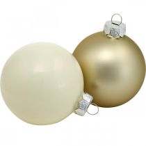 Product Christmas ball, Christmas tree decoration, glass ball white/mother of pearl H6.5cm Ø6cm real glass 24 pcs
