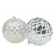 Product Christmas balls with diamond pattern silver matt, glossy Ø8cm 2pcs