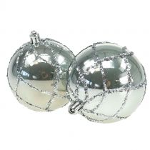 Christmas ball plastic silver Ø8cm 2pcs