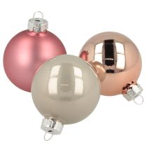 Product Glass Christmas tree ornaments, pink and grey, Ø50mm, 24 pieces