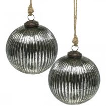 Christmas balls glass Christmas tree balls silver with grooves Ø12cm 2pcs