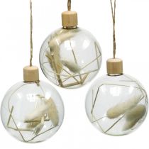 Product Christmas balls glass decoration ball filled with dried flowers Ø8cm 3pcs