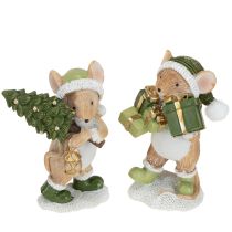 Product Christmas mice decoration mouse green brown H8cm 2 pcs