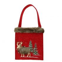 Christmas bag red with fur 15.5cm x 18cm 3pcs