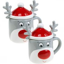 Product Christmas cup reindeer mug with lid H15cm 2pcs