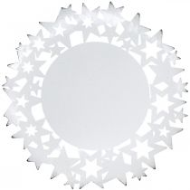 Christmas plate metal decorative plate with stars white Ø34cm