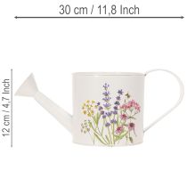 Product White metal watering can with floral motif, 13.5cm, decorative planter