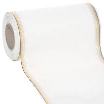 Product White moiré wreath ribbon with gold pearl edge, 175mm - Elegant ribbon for decoration and floristry