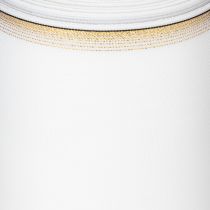 Product White moiré wreath ribbon with gold pearl edge, 175mm - Elegant ribbon for decoration and floristry