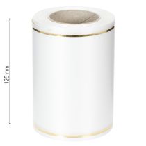 Product White wreath ribbon with gold edge for computer printing, satin ribbon, waterproof, 25m x 125mm