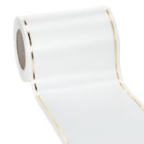 Product White wreath ribbon with gold edge for computer printing, satin ribbon, waterproof, 25m x 125mm