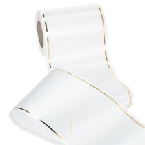 Product White wreath ribbon with gold edge for computer printing, satin ribbon, waterproof, 25m x 125mm