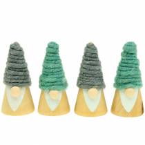 Product Christmas decoration wooden figure gnome with woolen hat 7cm 8pcs