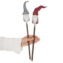 Product Gnome decorative figure with striped hat on wooden stick, 46cm, 6 pieces