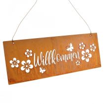 Welcome sign metal sign patina flowers 40x15cm