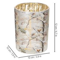 Product Glass lantern with branch design, gold interior, 12cm