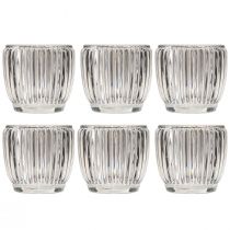 Product Lantern glass candle glass with grooves clear Ø7cm 6 pcs
