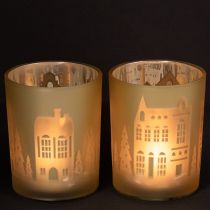 Product Lantern glass silver gold city silhouette H12.5cm 4 pcs