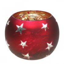 Product Lantern glass tealight glass with stars red Ø12cm H9cm