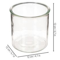 Product Glass tealight holder, round, clear glass, versatile, 12cm, 2 pieces