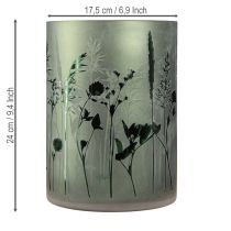 Product Lantern Large Decorative Glass in White Green Motif Meadow H24cm