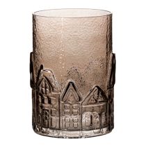 Product Glass tealight holder houses for table decoration 23cm