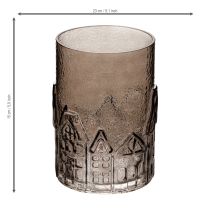 Product Glass tealight holder houses for table decoration 23cm