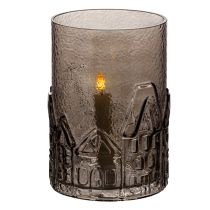 Product Glass tealight holder houses for table decoration 23cm