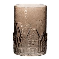 Product Glass tealight holder houses for table decoration 23cm