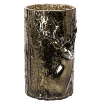 Product Glass tealight holder with deer head and tree reliefs, winter decoration, 26cm