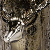 Product Glass tealight holder with deer head and tree reliefs, winter decoration, 26cm