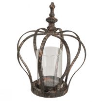 Product Lantern Crown Brown Rust With Candle Glass Ø14cm H18cm