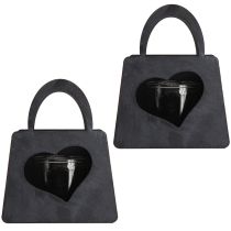 Product Lantern Metal Decoration Bag with Heart Anthracite H18cm 2pcs