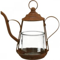 Lantern metal glass teapot patina decoration Ø15cm H26cm