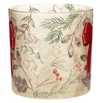 Product Glass votive candle holder with red ribbon and winter branches, 15cm